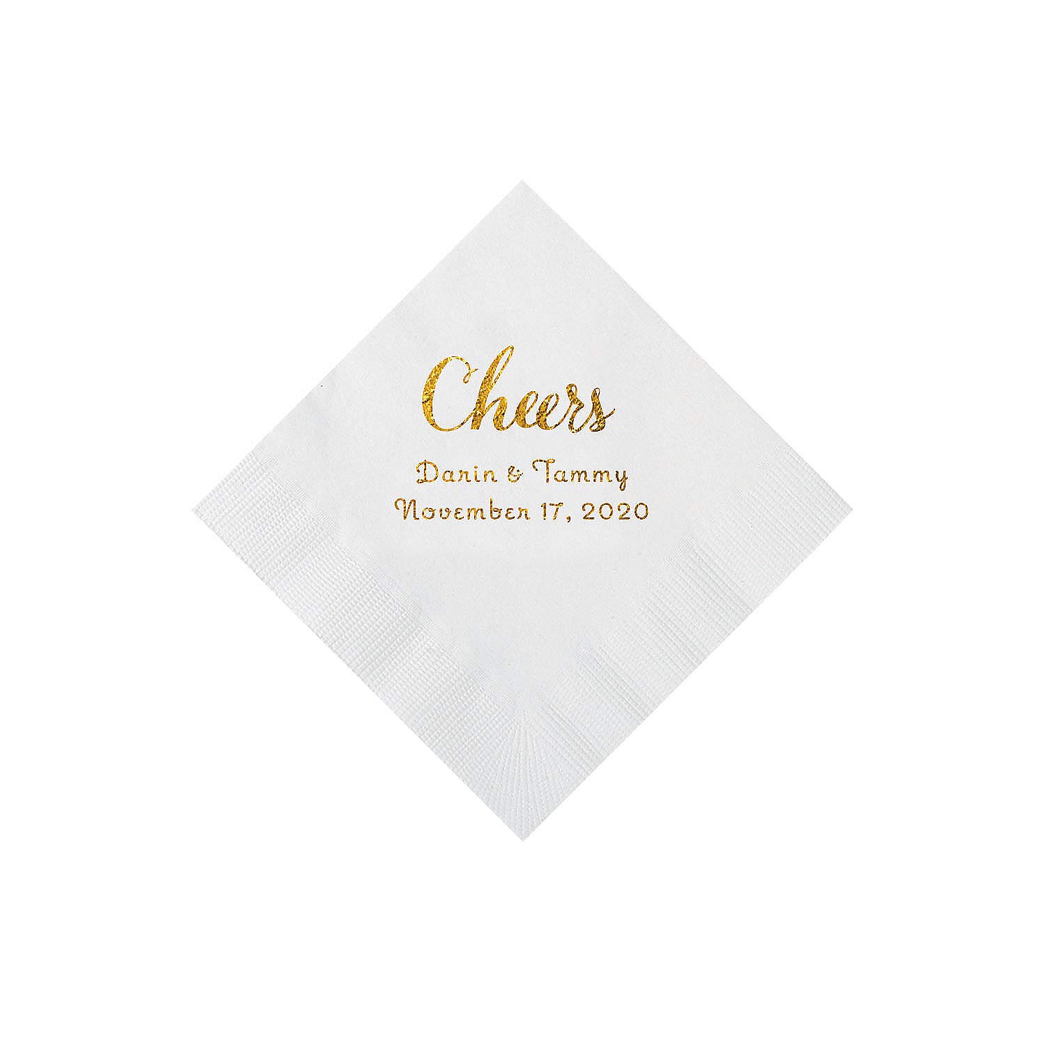 White Cheers Personalized Napkins with Gold Foil - Beverage - Party Supplies - 50 Pieces
