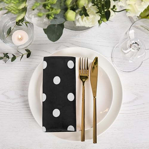 Miniatura 2 de Juego de 6 servilletas de tela de lunares blancos y negros de 20 x 20 pulgadas, lavables y reutilizables, servilletas de cocina, decoración de mesa