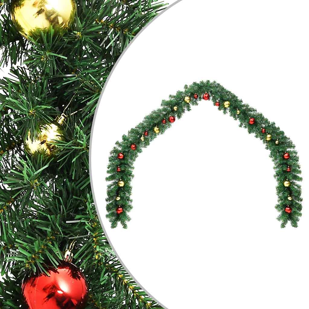 Weihnachtsgirlande 5 m mit Kugeln und Zweigen, PVC wetterfest, Innen und Außen, dekorative Christbaumschmuck Ornamente, ideal für Fenster, Kamin, Geländer, Adventsdeko Winterfest