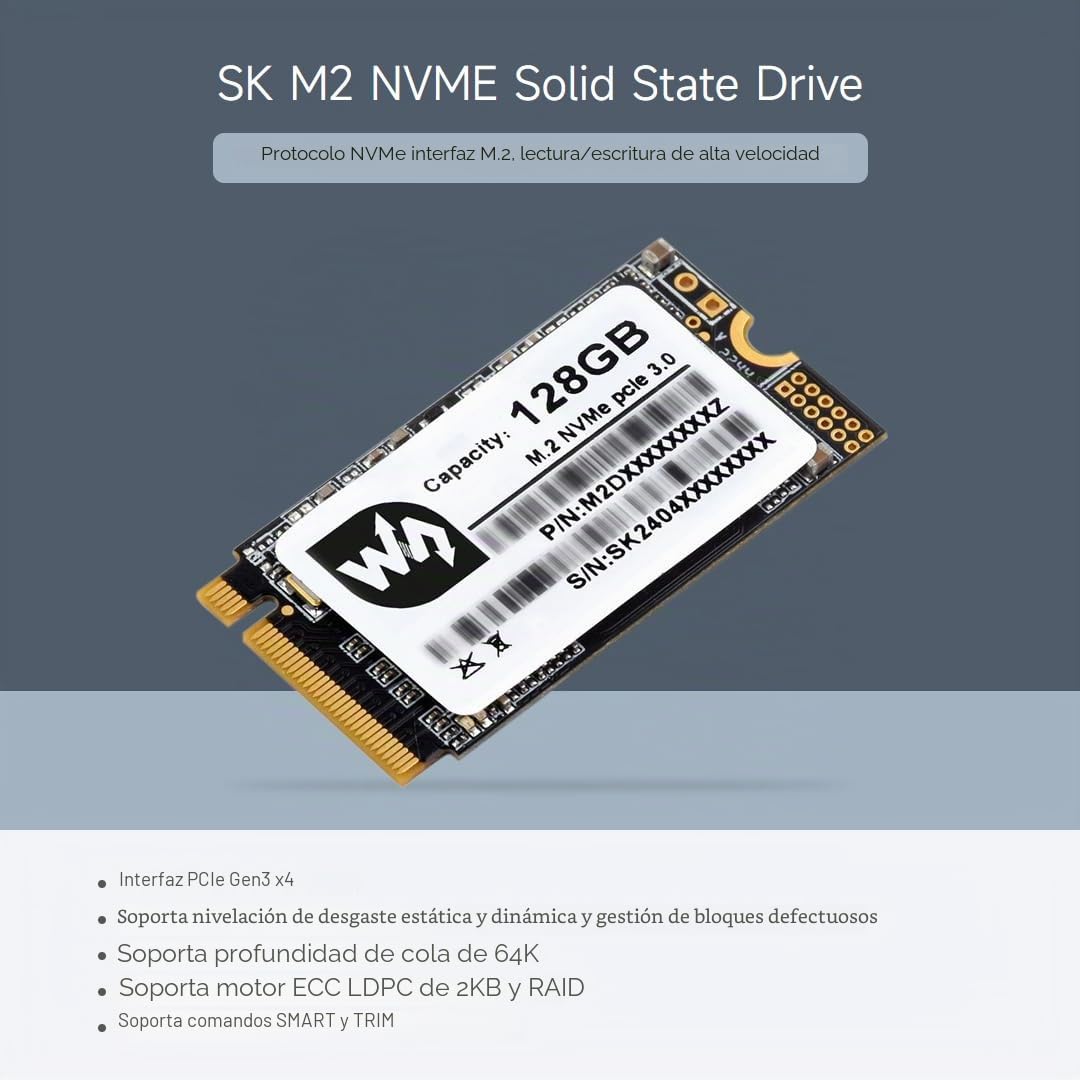 Waveshare SK M2 NVME 2242 128GB Solid State Drive, 3D TLC Flash Memory, High-Speed Reading/Writing Compatible with Windows/Raspberry Pi OS/Centos/Ubuntu/Linux,for Laptop/Desktop/All-in-One Machine...