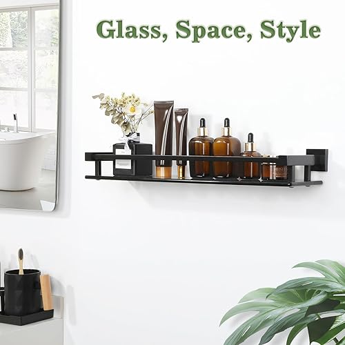 Miniatura 2 de Alise Estantes de baño, estante de vidrio negro mate para baño, estantes flotantes modernos, 20 pulgadas