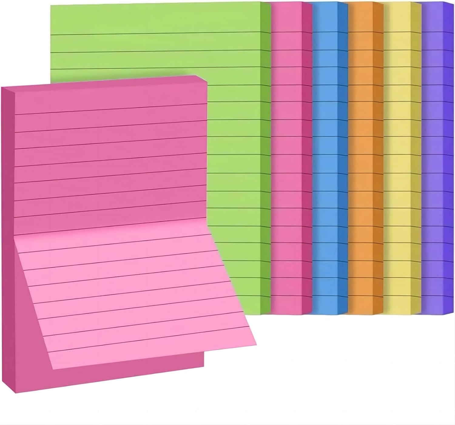 6 Pads Lined Sticky Notes,Post It Notes4x6inch,Bright Colorful Self