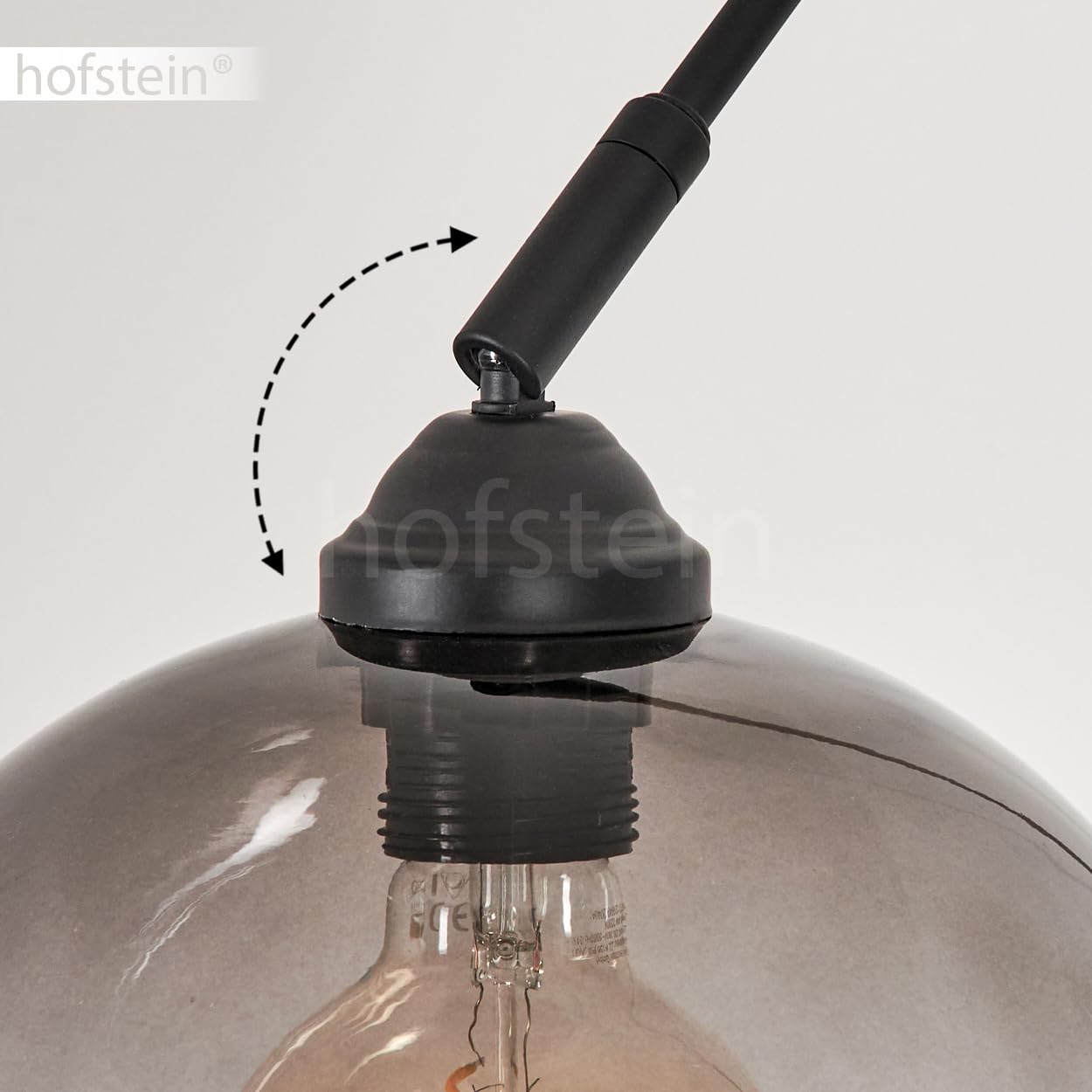Stehleuchte Tapitapa, Stehlampe aus Metall/Glas/Marmor in Schwarz/Rauchfarben/Klar, verstellbare Bogenlampe (Ø 24,5 cm) m. Fuß aus Marmor, 1 x E27 max. 60 Watt, ohne Leuchtmittel, Fußschalter am Kabel