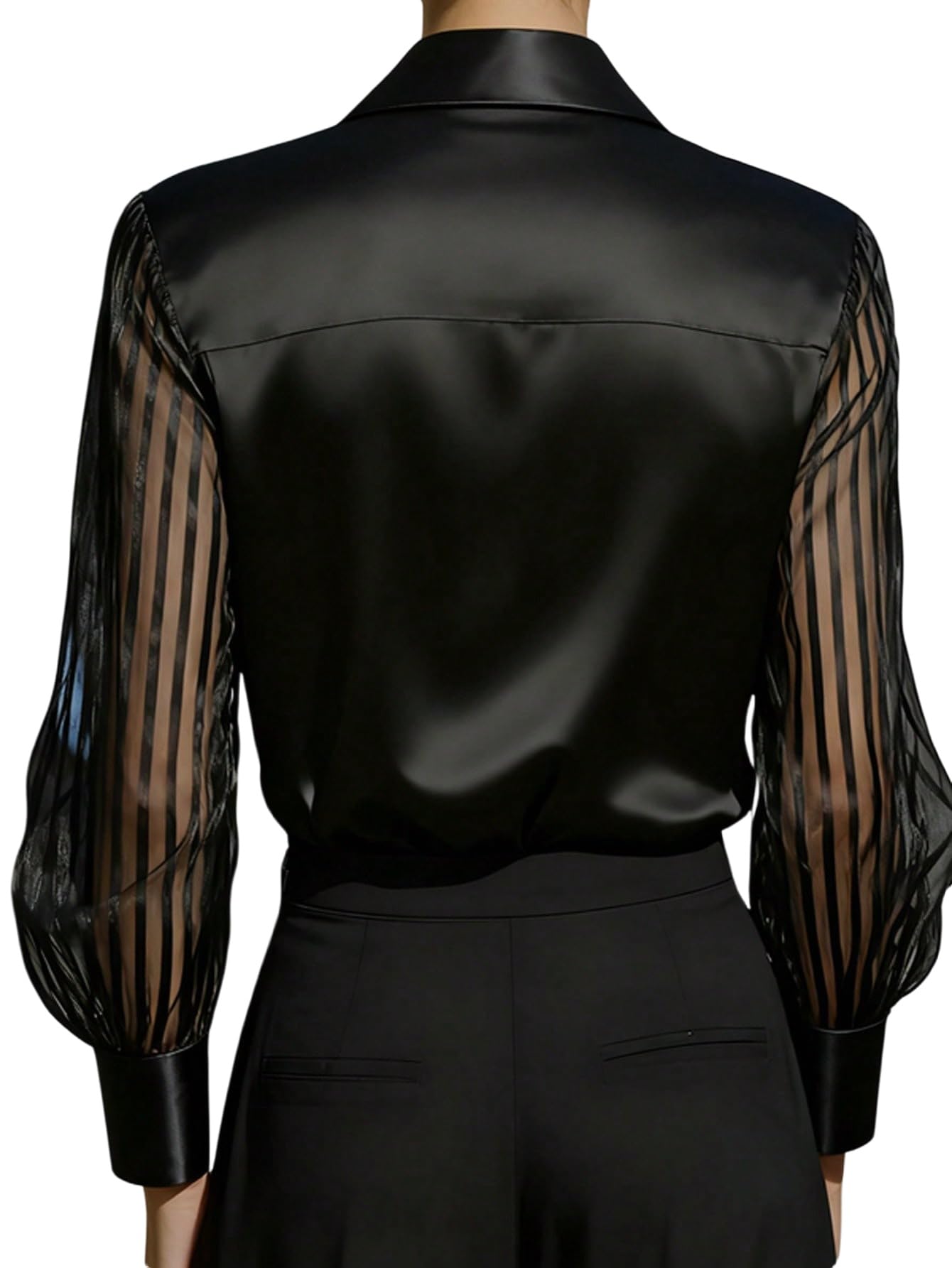 GORGLITTER Chemisier en satin pour femme, col de chemise, chemisier de bureau avec maille, manches longues, chemisier de loisirs, coupe ajustée, haut de bureau, tenue d'affaires