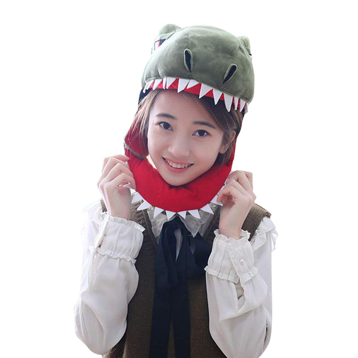 yqtyqs T-Rex Hat Funny Plush Head Cover Headgear Hood Headpiece Cosplay Adult Women