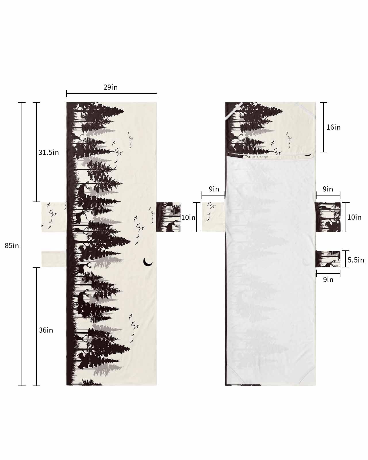 Beige Forest Elk Beach Lounge Chair Towel Cover, Soft Chaise Lounge Towel with Side Pockets Patio Pool Chairs Cover for Beach/Pool Sunbathing 29x85 Animal Deer Bird Tree Botanical Moon