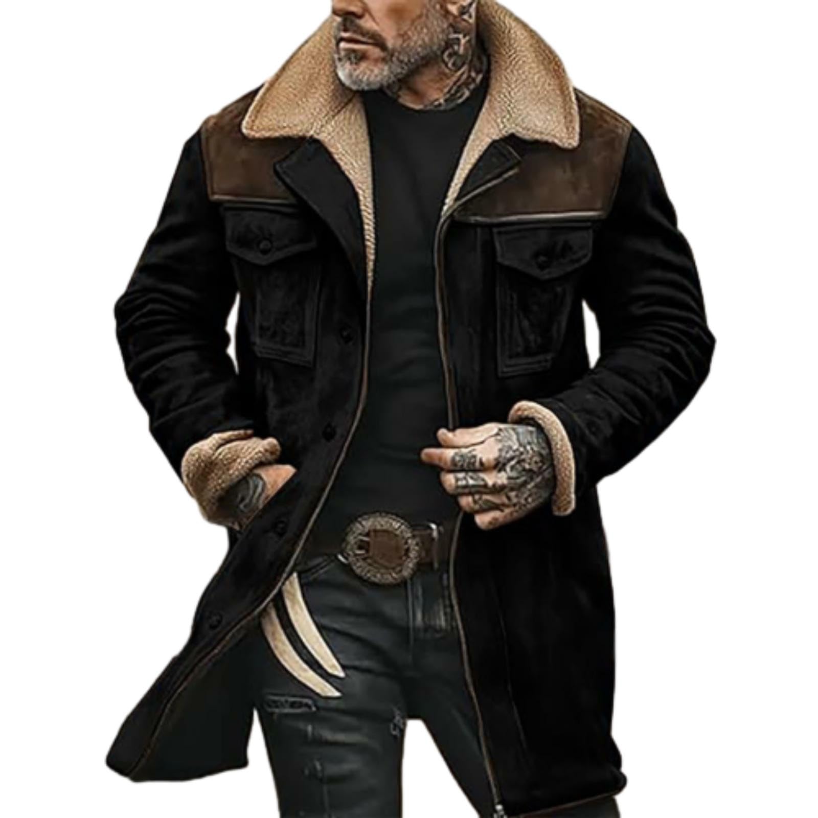 Wintermantel Herren Warm Gefüttert,Trenchcoat Herren Lang Vintage Outdoorjacke Warmer Overcoat Bequeme Freizeitjacke Mit Multi Taschen Windjacke Revers Winterjacke Mit Reißverschluss Übergangsjacke