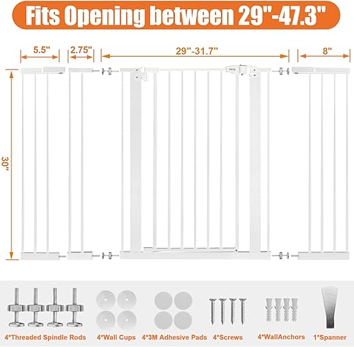 Miniatura 6 de keny Puerta extra ancha para bebés de 29 a 47.3 pulgadas para escaleras, puerta de seguridad para perros de cierre automático, puerta de mascotas