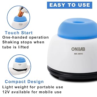 ONiLAB Mini Vortex Mixer with Touch Function, Lab Mixing, Nail Polish,Tattoo Ink,Eyelash Adhesives and Acrylic Paints Mixing, Lab Vortexer for Centrifuge Tubes and Test Tubes,Blue