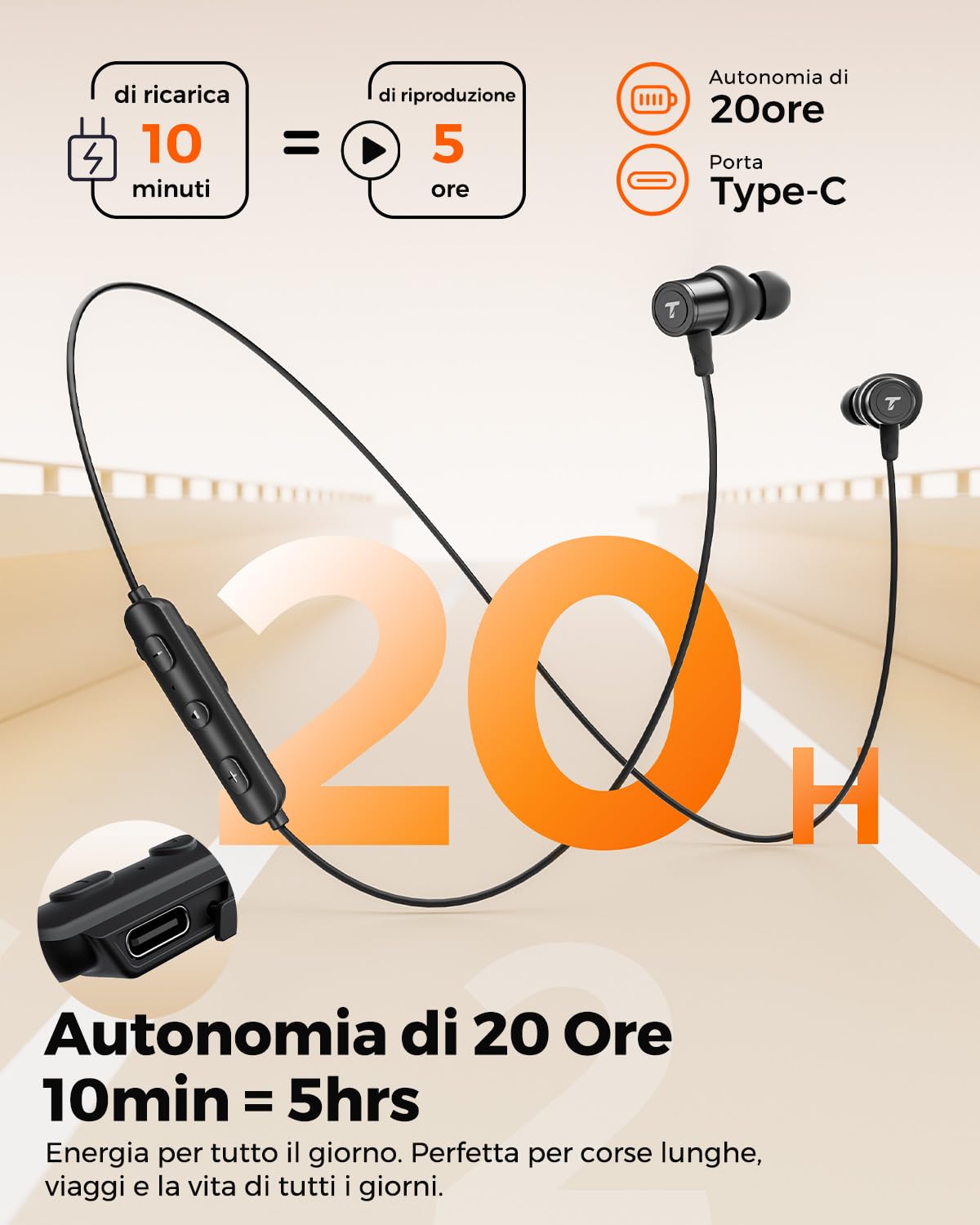 truefree HD-100 Cuffie Sportive a Collare, Auricolari Wireless con Driver Magnetico Duale da 11 mm, 20 Ore di Autonomia, IP67, Ricarica Rapida, Cancellazione Rumore AI, Bassa Latenza, EQ con App | Sport Archetto Magnetico Casco, IP67 Impermeabile, 20h Aut