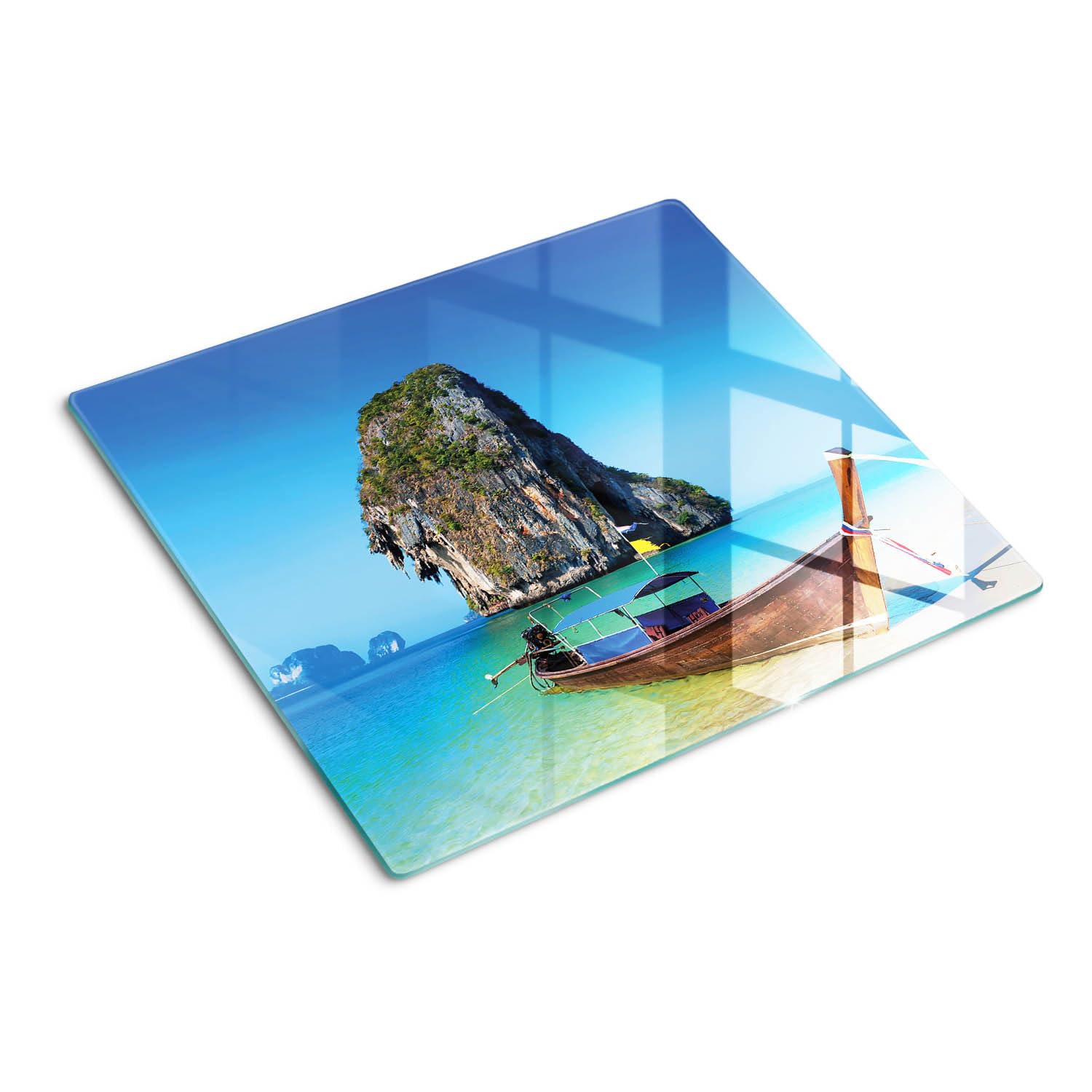 Protège-plan de travail 60x52 cm en verre pour cuisine motif plage de Thaïlande
