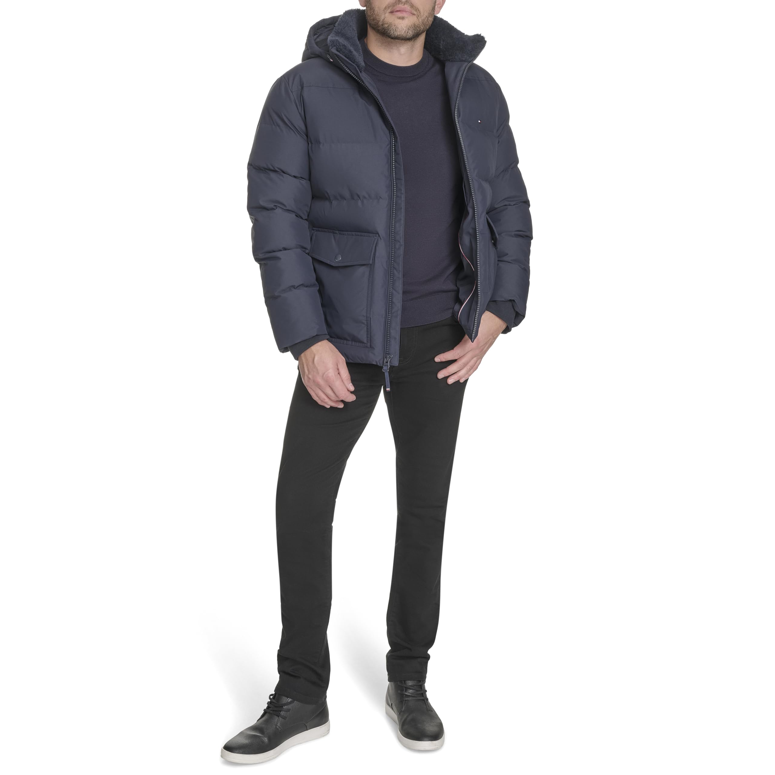Tommy Hilfiger Herren-Kapuzenpuffer mit aufgesetzten Taschen, Marineblau, XXL – Ansicht 2