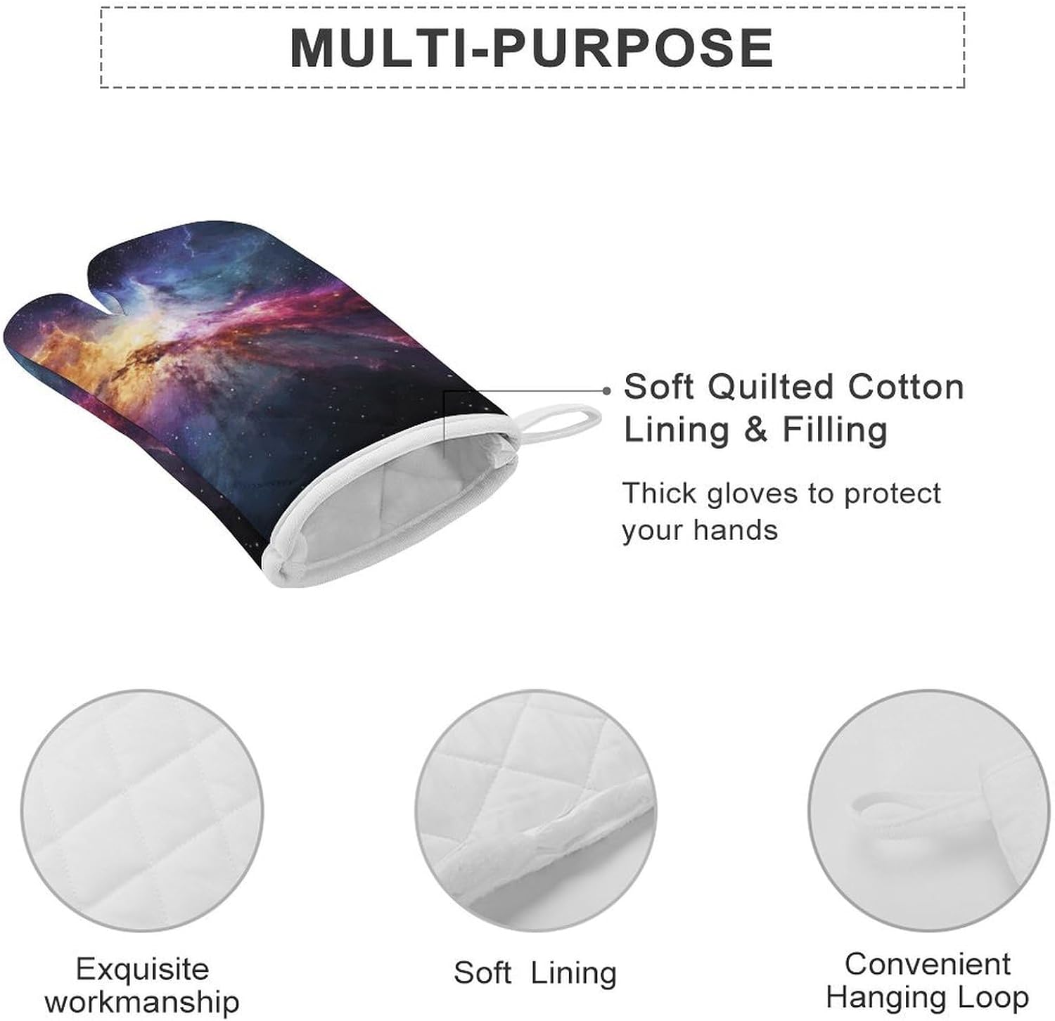 2 Pcs Oven Mitts Heat Resistant Kitchen Gloves Soft Safety Nebula and Galaxy in The Universe Oven Glove for Microwave, Barbecue