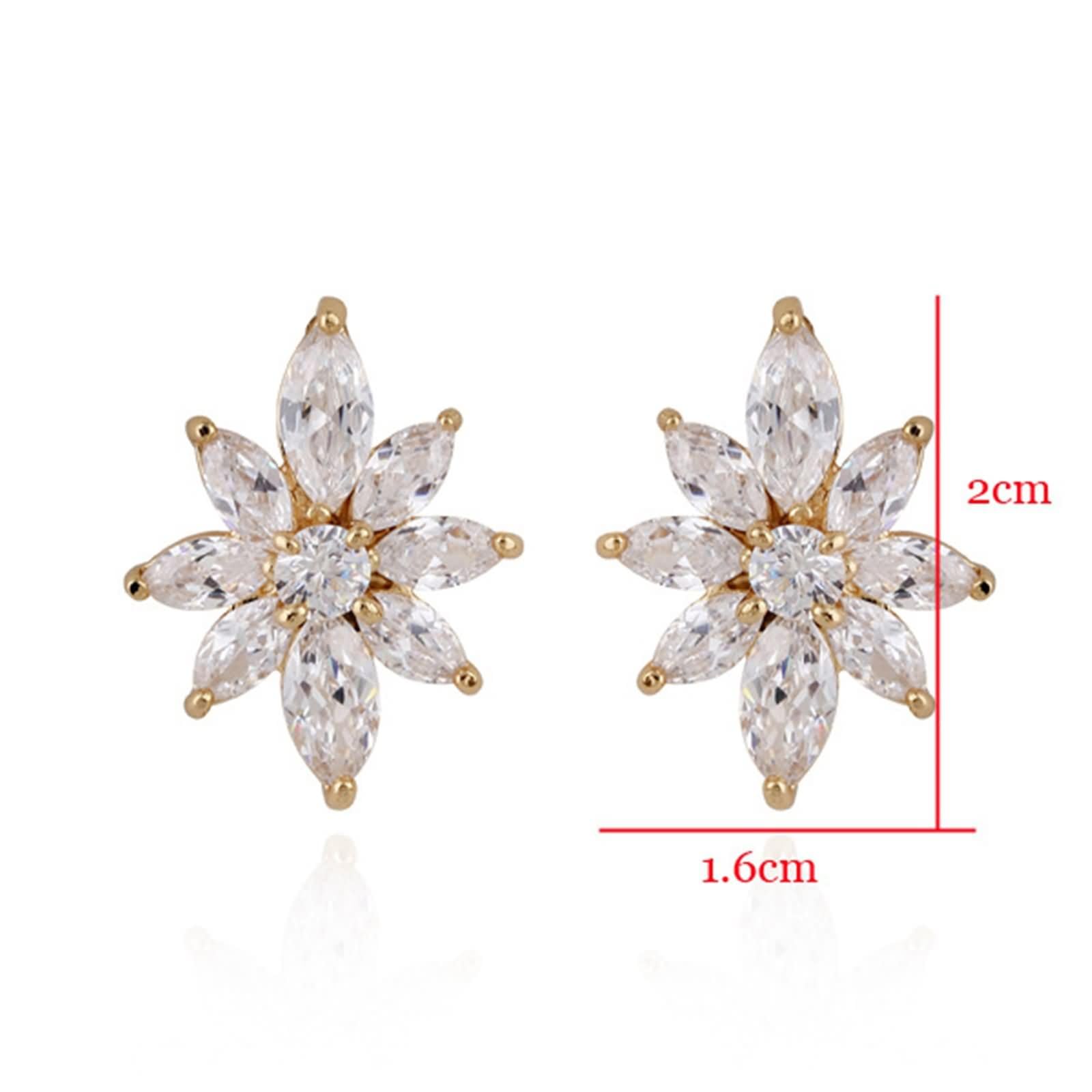 Pendientes de Mujer de Oro 9 K / 14 K / 18 K, Flor con Moissanita, Pendientes Mujer de Oro