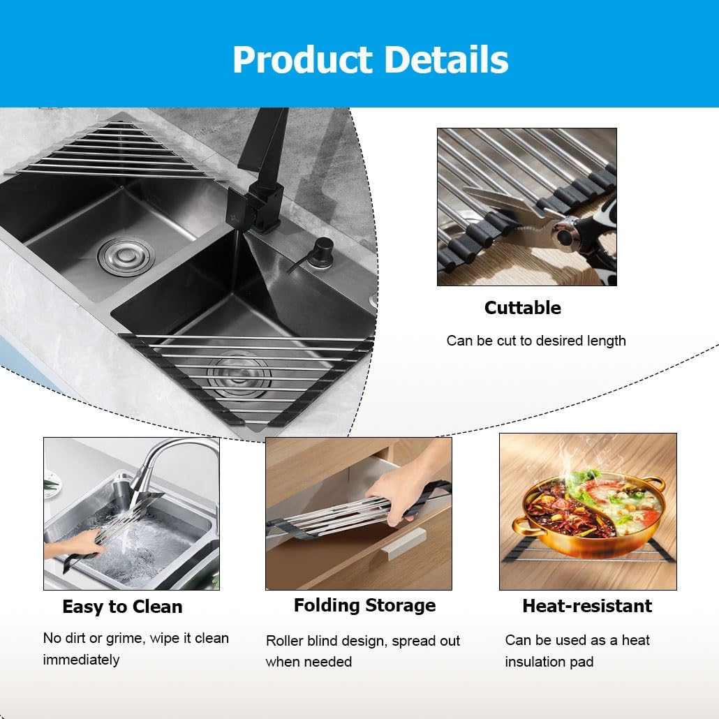 Escurridor de Platos Triangular Plegable de Acero Inoxidable para Esquinas pequeñas de Fregadero, Alfombrilla escurridora para Colocar sobre el Fregadero de la Cocina.