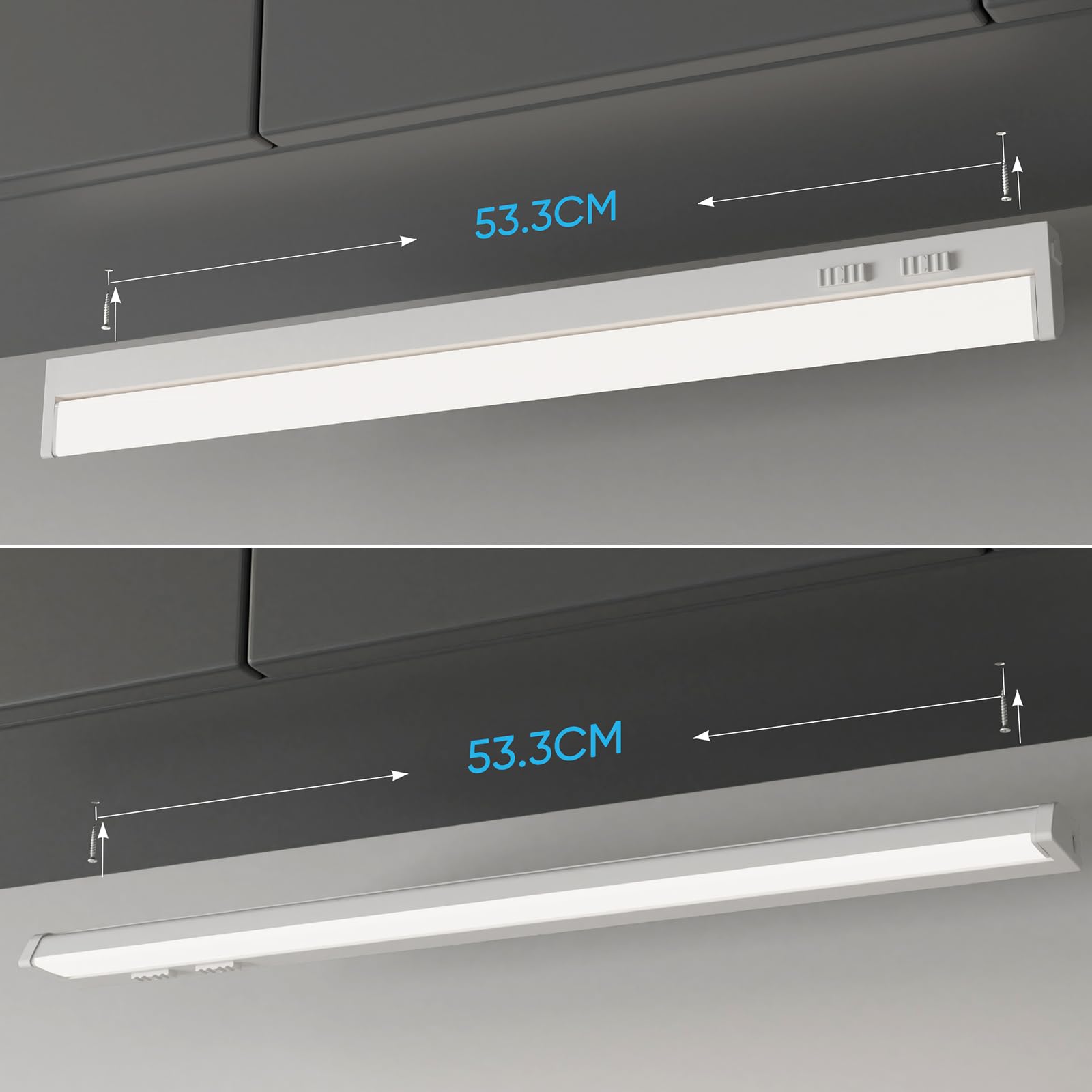Lampara LED Regulable para Luce Cocina bajo Mueble, 12W 1080Lm Longitud 610MM Lampara Aplique de Pared LED con Interruptor, Cable de Alimentación y Enchufe, 5 Temperatura de Color