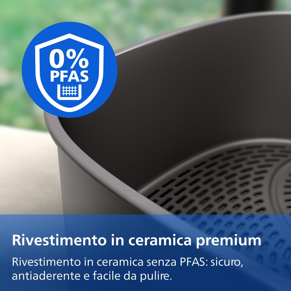 Philips Airfryer Serie 5000 con Maxi Capacità e Funzione Vapore – SteamFry, Vapore e Frittura ad Aria – 28 Programmi di Cottura, Doppio Scomparto 3L+6L, RapidAir Plus, SteamClean (NA565/00)