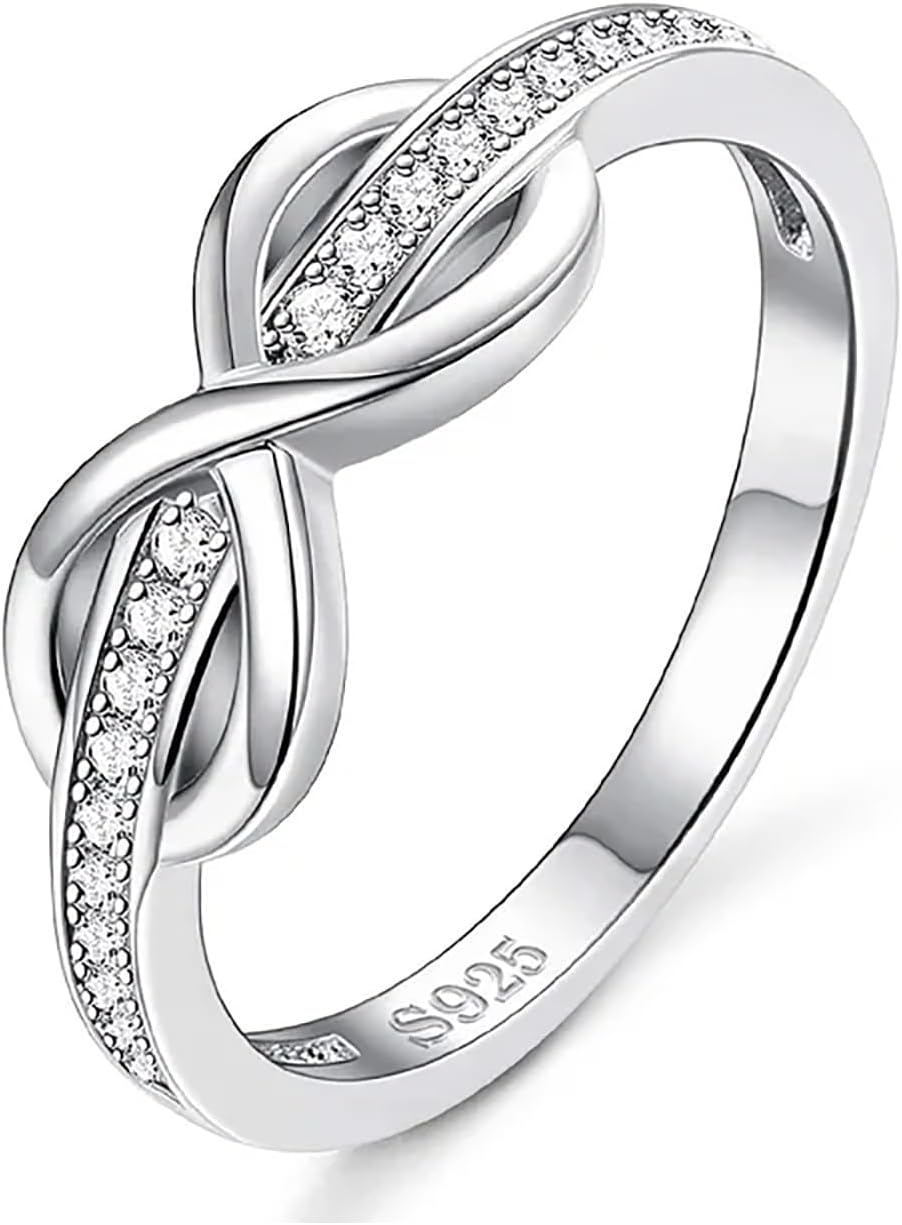 10K 14K 18K Gold Natural Diamond Infinity Love Knot Ring for Women Genuine Diamond Infinity Ring Diamond Infinity Wedding Band Infinity Promise Ring for Wife/Girlfriend/Love