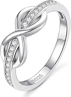 10K 14K 18K Gold Natural Diamond Infinity Love Knot Ring for Women Genuine Diamond Infinity Ring Diamond Infinity Wedding Band Infinity Promise Ring for Wife/Girlfriend/Love