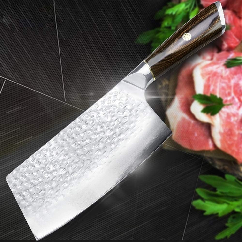 Meat Cleaver Knife, Kitchen Knife Chinese 7 Inch Cleaver Knife 7CR17 440C Forged Stainless Steel Full Tang Chef Butcher Chopper Meat Santoku Tool