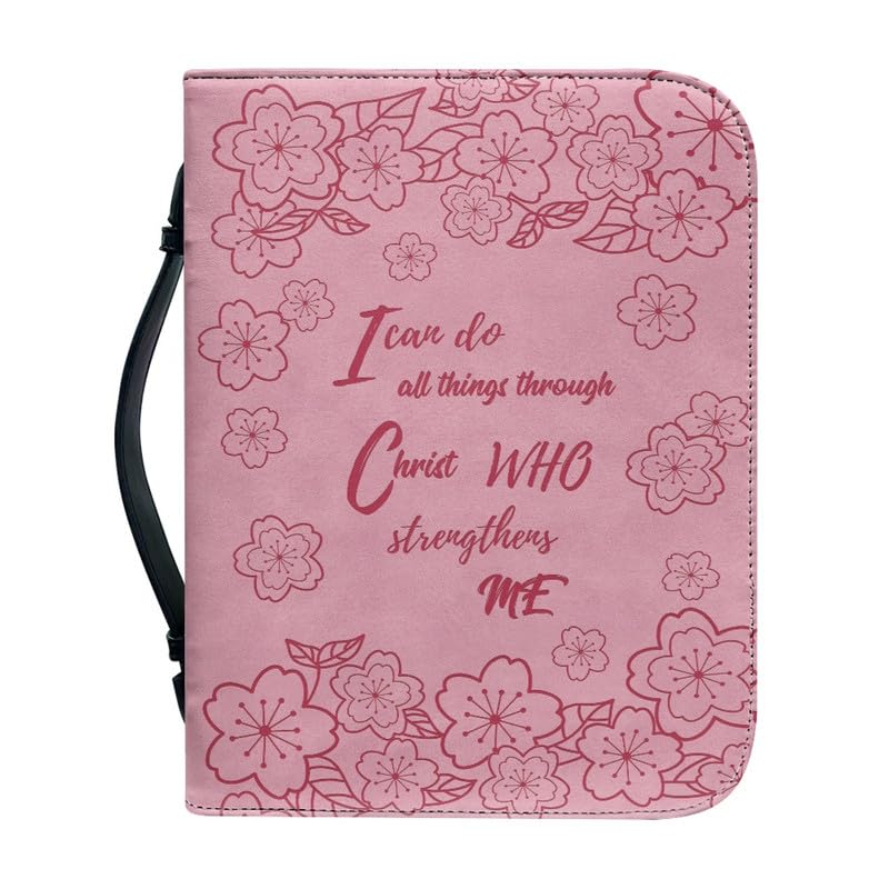 Kuiaobaty God Words Bible Book Cover Case, Vegan PU Leather Book Sleeve, Pink Cherry Flowers Church Bible Protective Bag Pen Pockets,2XL — image 1