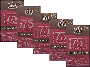 Kit 5 Chocolate 75% Cacau Açúcar Coco Sem Glúten 80g Java