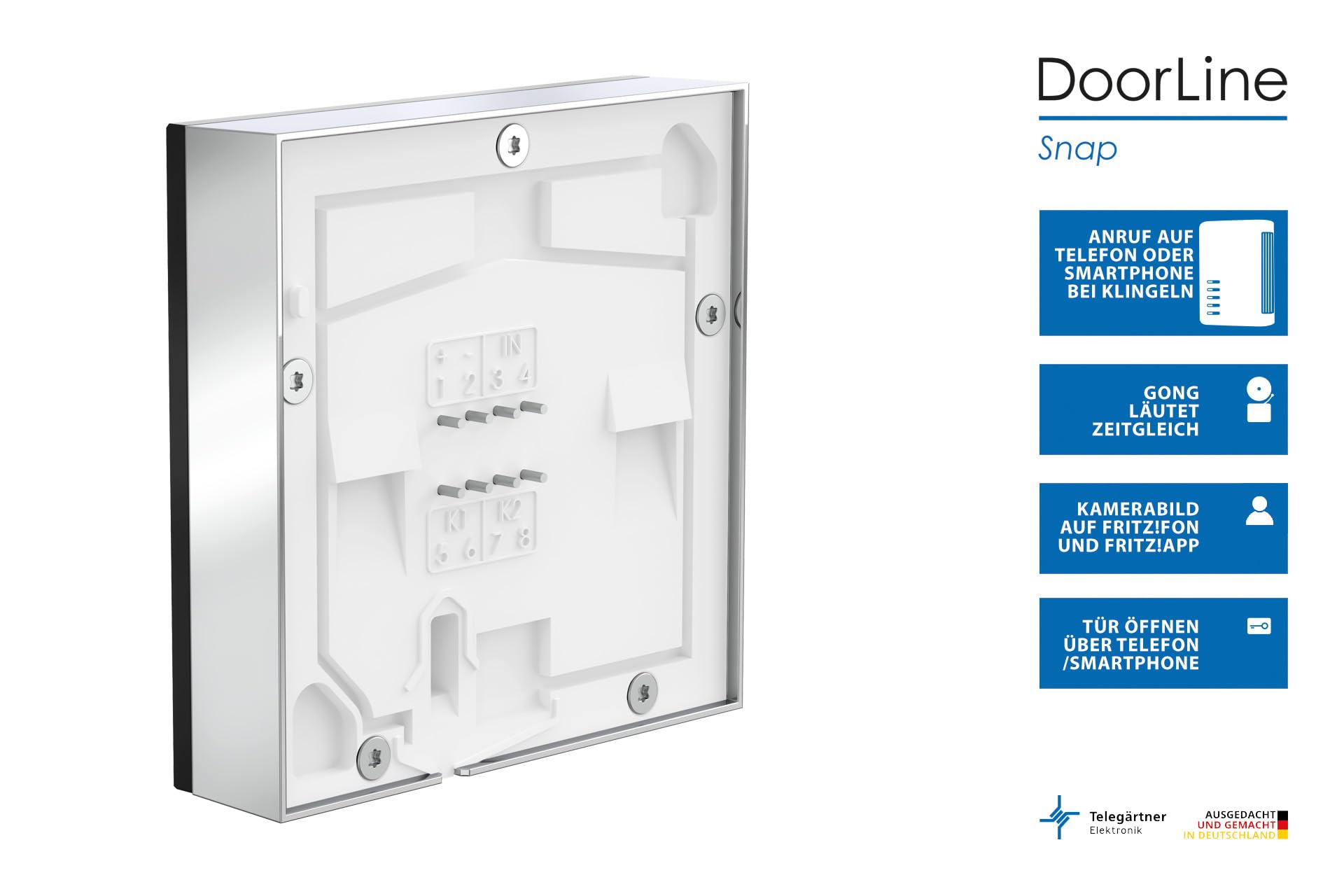 Türklingel mit Bildübertragung ohne Cloud, DoorLine Made in Germany | elegante Glasoberfläche, Schwarz, WLAN-Klingel, perfekt für alle FRITZ!Box Modelle, Smart Home-kompatibel, Snapshotfunktion