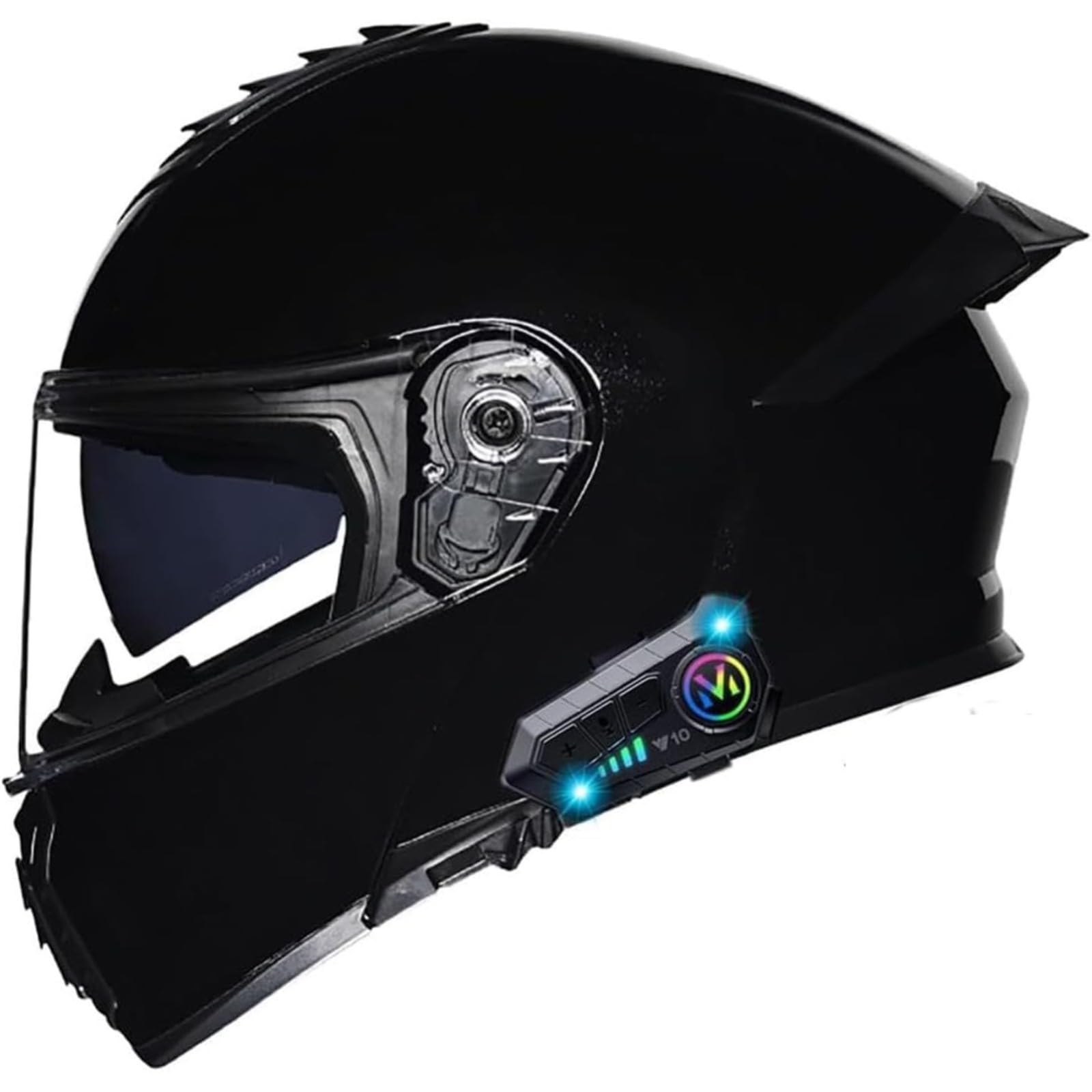 Kask motocyklowy Bluetooth, zatwierdzony przez DOT/ECE, kask motocyklowy typu flip up, modułowy kask z podwójnym wizjerem, słuchawki do automatycznej odpowiedzi K, rozmiar L = 59-60 cm