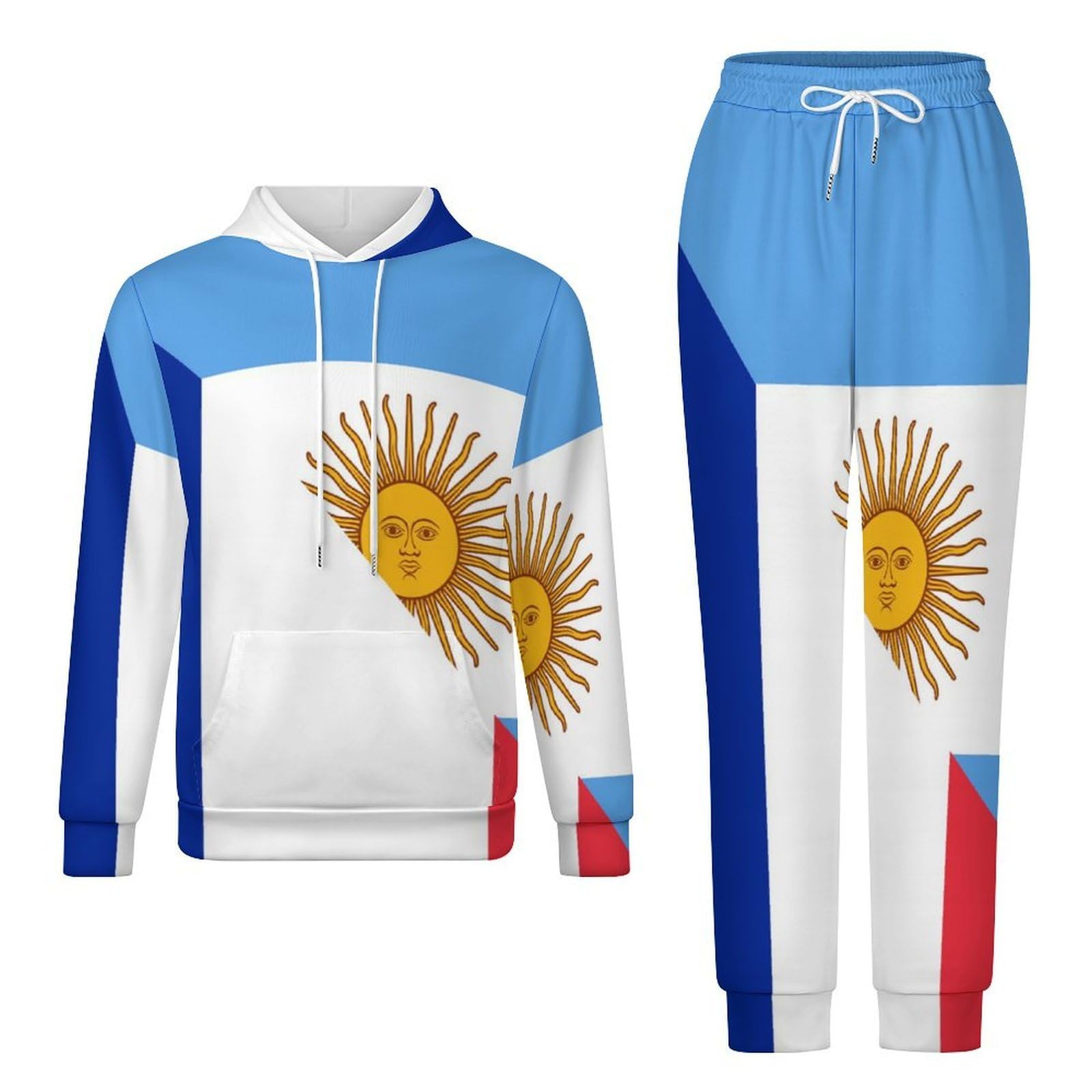 Francia e Argentina Flag Tute per gli Uomini Manica Lunga Felpa Con Cappuccio E Pantaloni Della Tuta Joggers Set Moda Tute
