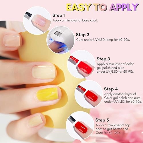 Miniatura 5 de Makartt Kit de esmalte de uñas de gel de 22 colores, juego de esmalte de gel semipermanente, blanco, nude, naranja, otoño, arco iris, kit de uñas de