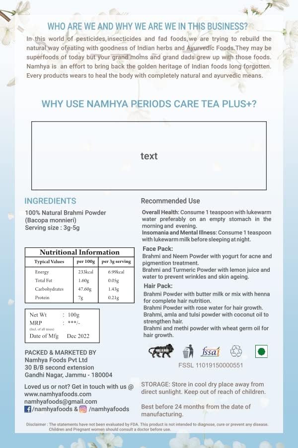Namhya - Sleep Herbal Tea - 100g (50 Cups) | Promotes Deep Sleep, Calms Mind, Aids Digestion | Brahmi, Gotu Kola, Shankh Pushpi, Peppermint, Lemongrass | Natural, No Preservatives - Image 2 thumbnail