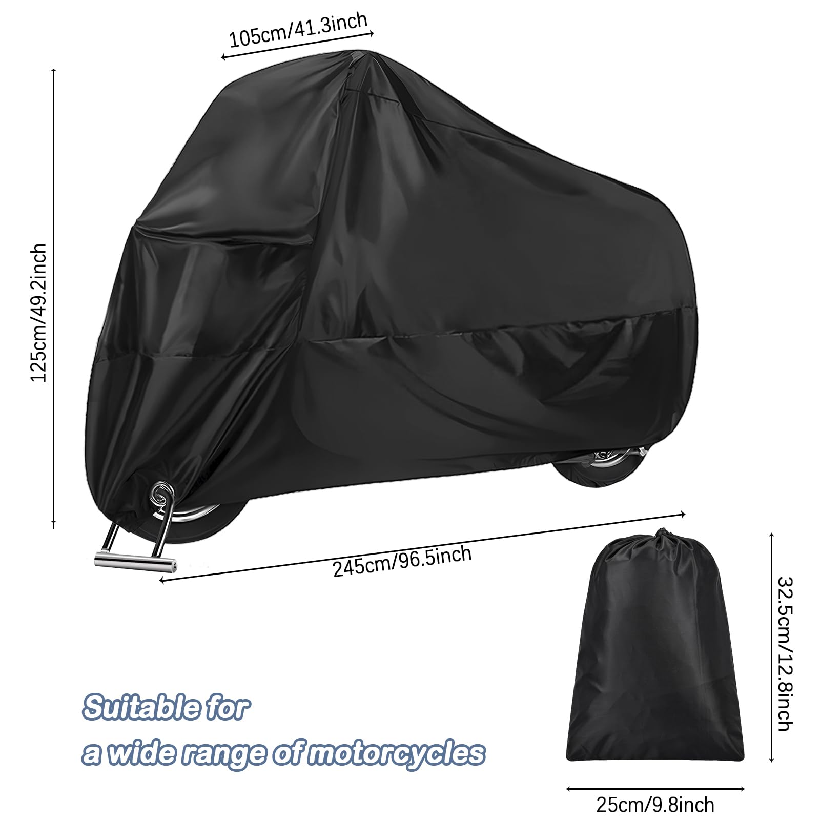 Funda para NOTO, Funda Moto Impermeable, XXL 190T Funda para Moto Exterior Impermeable con Orificios de Bloqueo, Resistente a los Rayos UV Polvo Viento Nieve 245x105x125 cmm