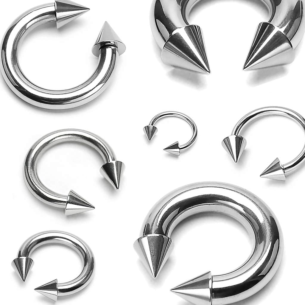 Pierced Owl 18-2GA 316L Stainless Steel Spike Ends Horseshoe Circular Barbell - Image 4