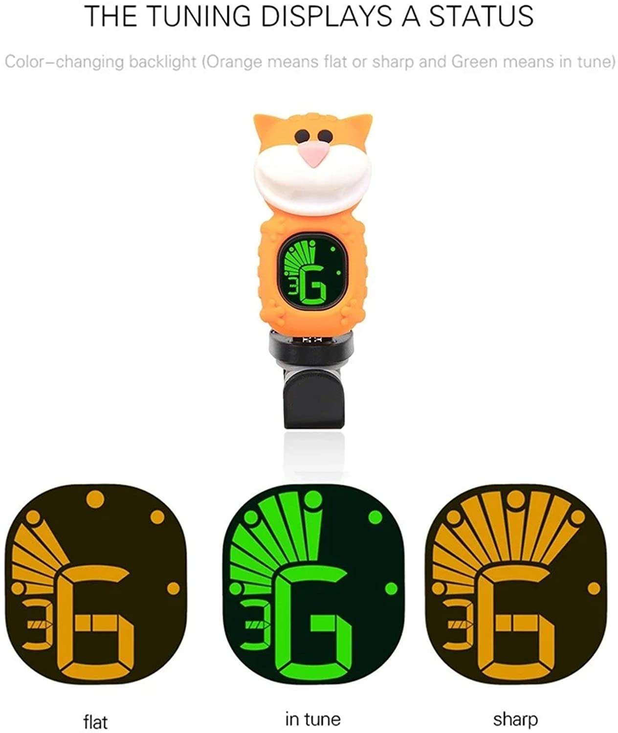 Kot kreskówkowy Clip-On Tuner Wyświetlacz LCD do chromatycznej gitary basowej skrzypce Ukulele String Instrument (Color : Giallo, Size : One Size)
