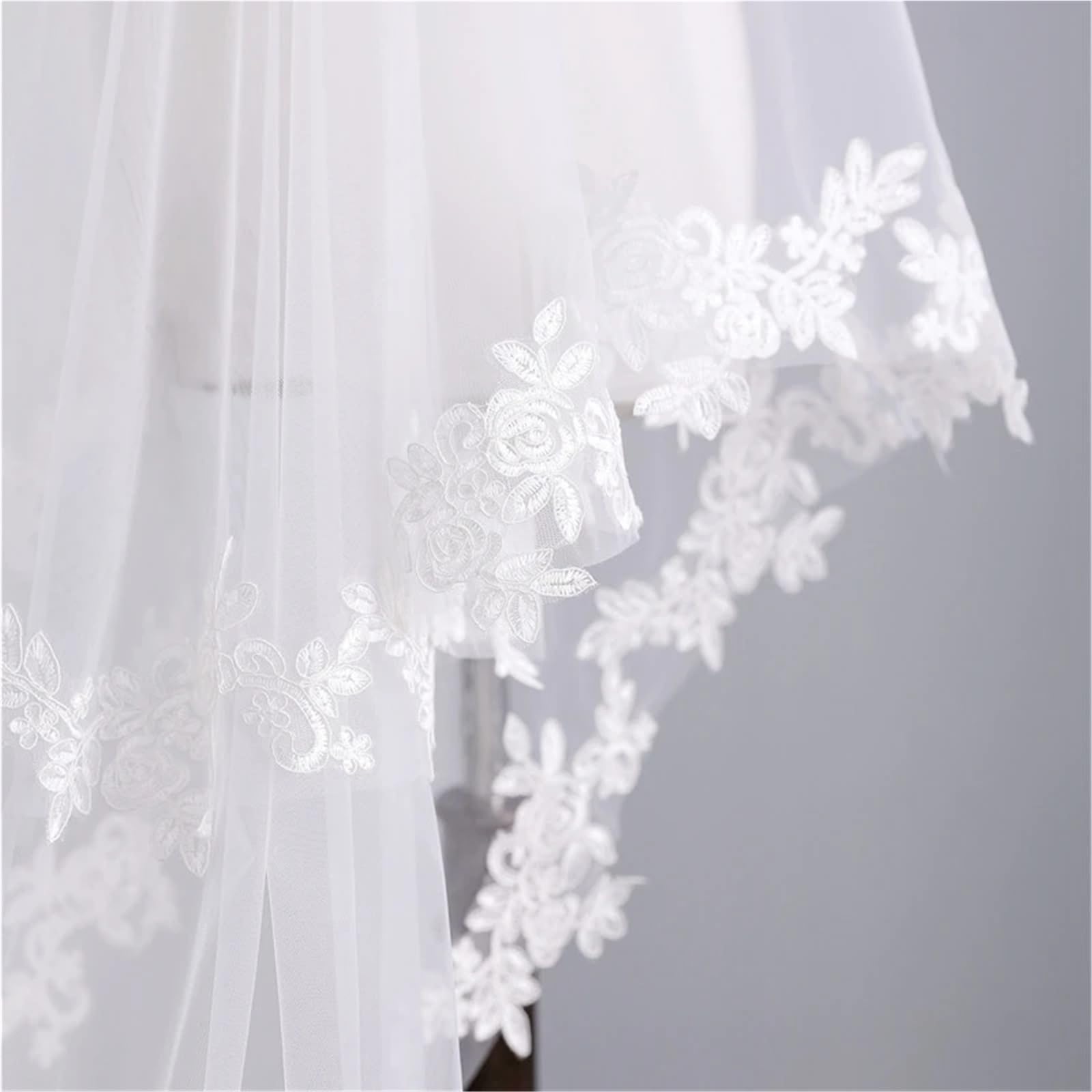 Genérico 3 Meters Two-Layer Appliqué Wedding Veil Elegant Bridal Veil Wedding Accesorios Bridal Headwear