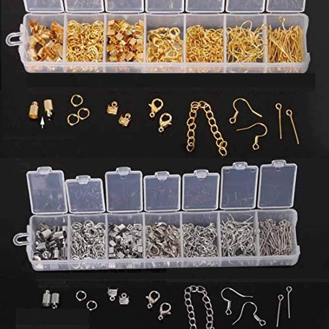 DIY Crafts Silver/Gold Color Metal Parts Mix Set for Making Bracelet Necklace Earring Jewelry Findings Accessories Manual Note:- Box Not Included (25 Grm, Gold)