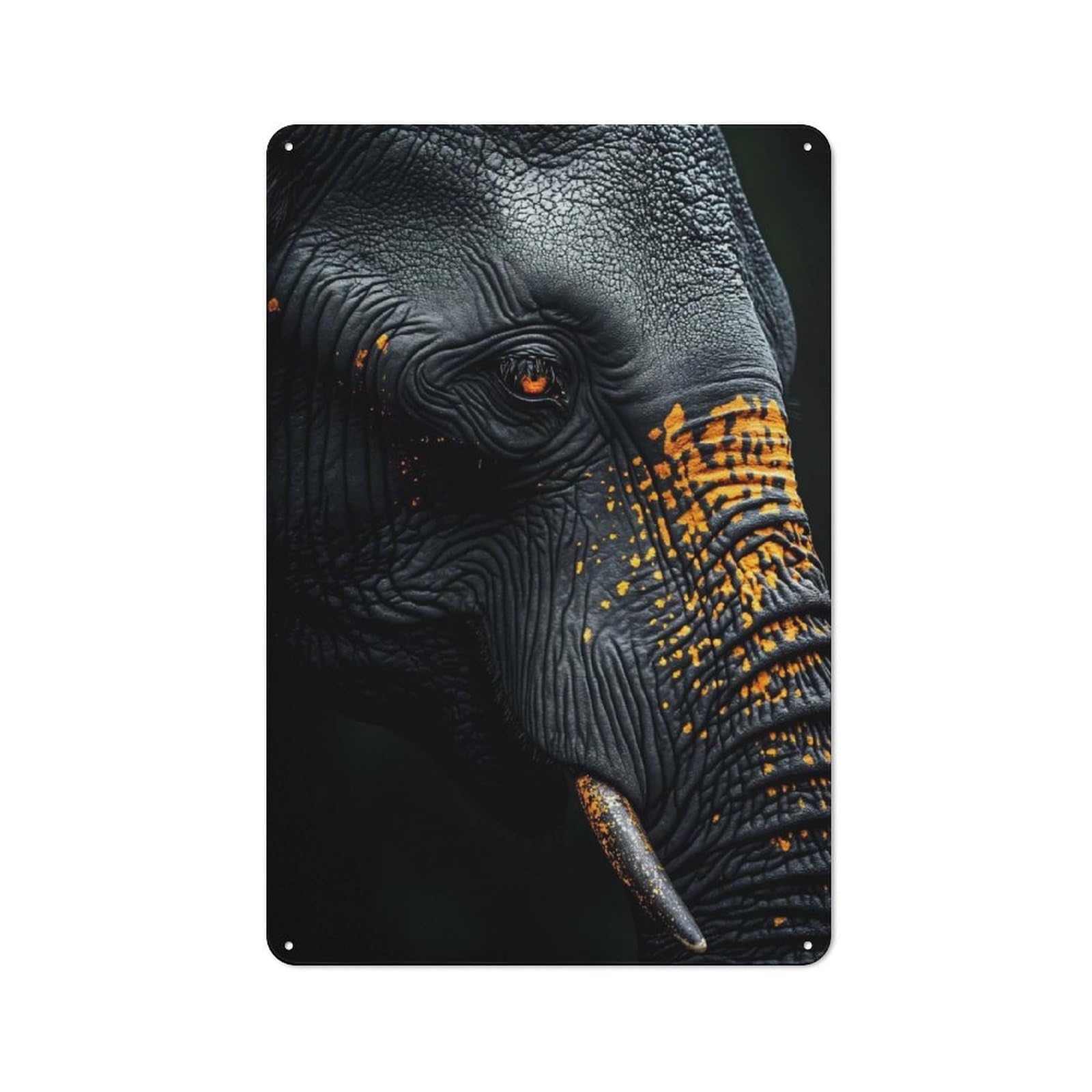 Junmoney Style-2 Black Elephant With Orange Markings Metal Wall Plaque 30X20cm, Classic Retro Room Decor For Bedroom, Office, Home Bar Or Dining Room