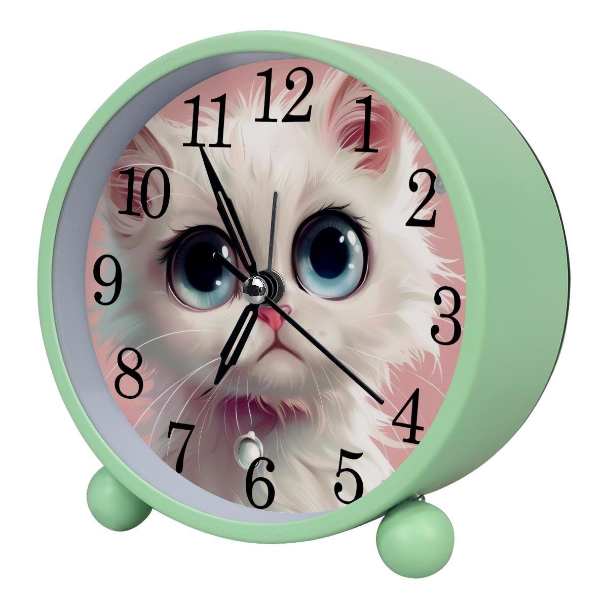 Luoweisi Alarm Clock Cute Cat, Silent Non-Ticking with Night Light