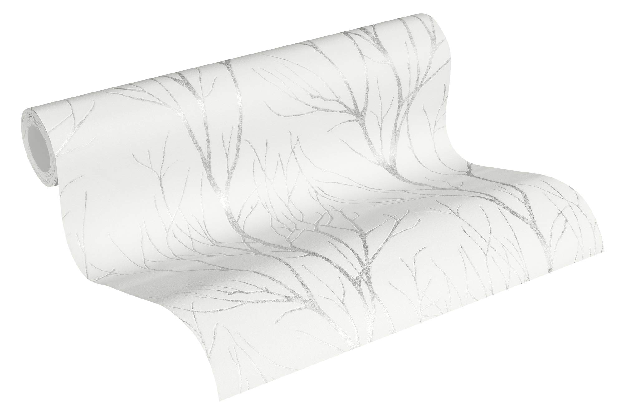 A.S. Création Wallpaper Blooming Non-Woven Wallpaper 10.05 m x 0.53 m White Grey Made in Germany by Livingwalls 372602 37260-2