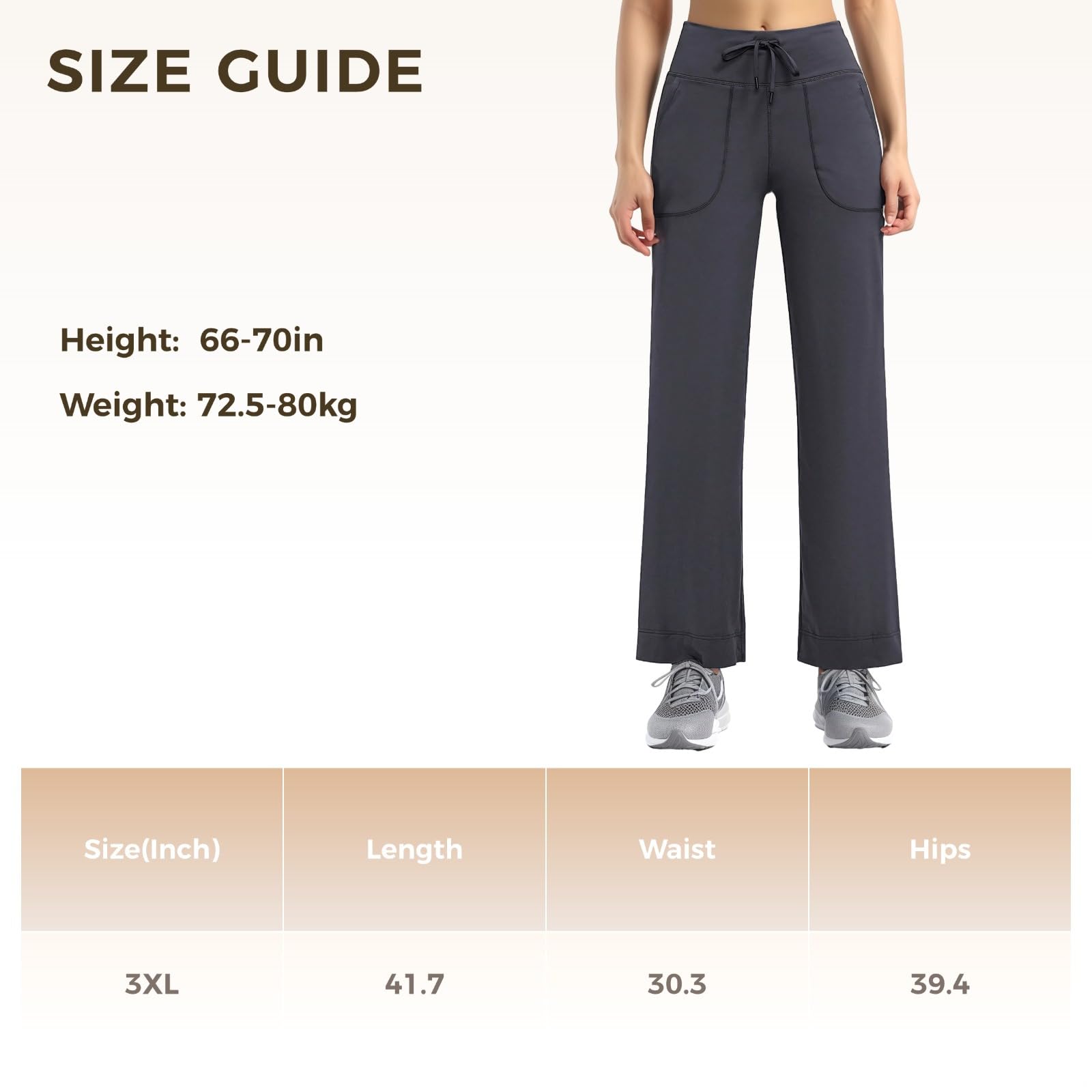 Spodnie do jogi dla kobiet, szerokie nogawki z kieszeniami, elastyczny nylon-spandex, talia ze sznurkiem, pasuje do 16-176, waga 160-176, grafitowy szary