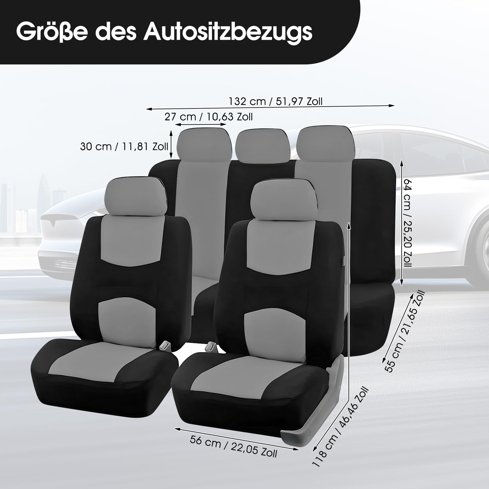Lot de 5 housses de siège universelles - Respirantes et lavables - Pour sièges avant et banquette arrière - Protection intérieure de voiture - Anti-saleté - Avec housses d'appui-tête