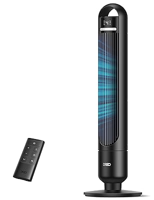 Dreo Tower Fan for Bedroom, 90° Oscillating Standing Fans for Room with 4 Speeds, 3 Modes, 28dB Quiet for Sleep, 25ft/s Velocity, 8H Timer, Remote, Living Room, Office, Home, Black, TF117