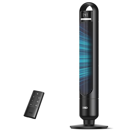 Dreo Tower Fan for Bedroom, 90° Oscillating Standing Fans for Room with 4 Speeds, 3 Modes, 28dB Quiet for Sleep, 25ft/s Velocity, 8H Timer, Remote, Living Room, Office, Home, Black, TF117