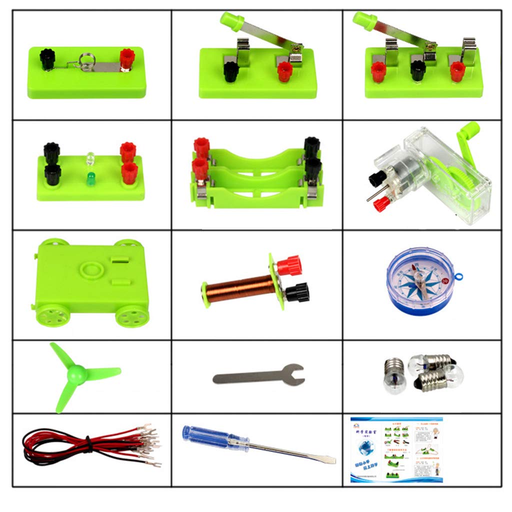 Kit de iniciación de aprendizaje de circuito eléctrico de física, laboratorio de ciencias, kit de educación para experimentos básicos de electricidad, magnetismo, guía de estudio de ciencias, escuela