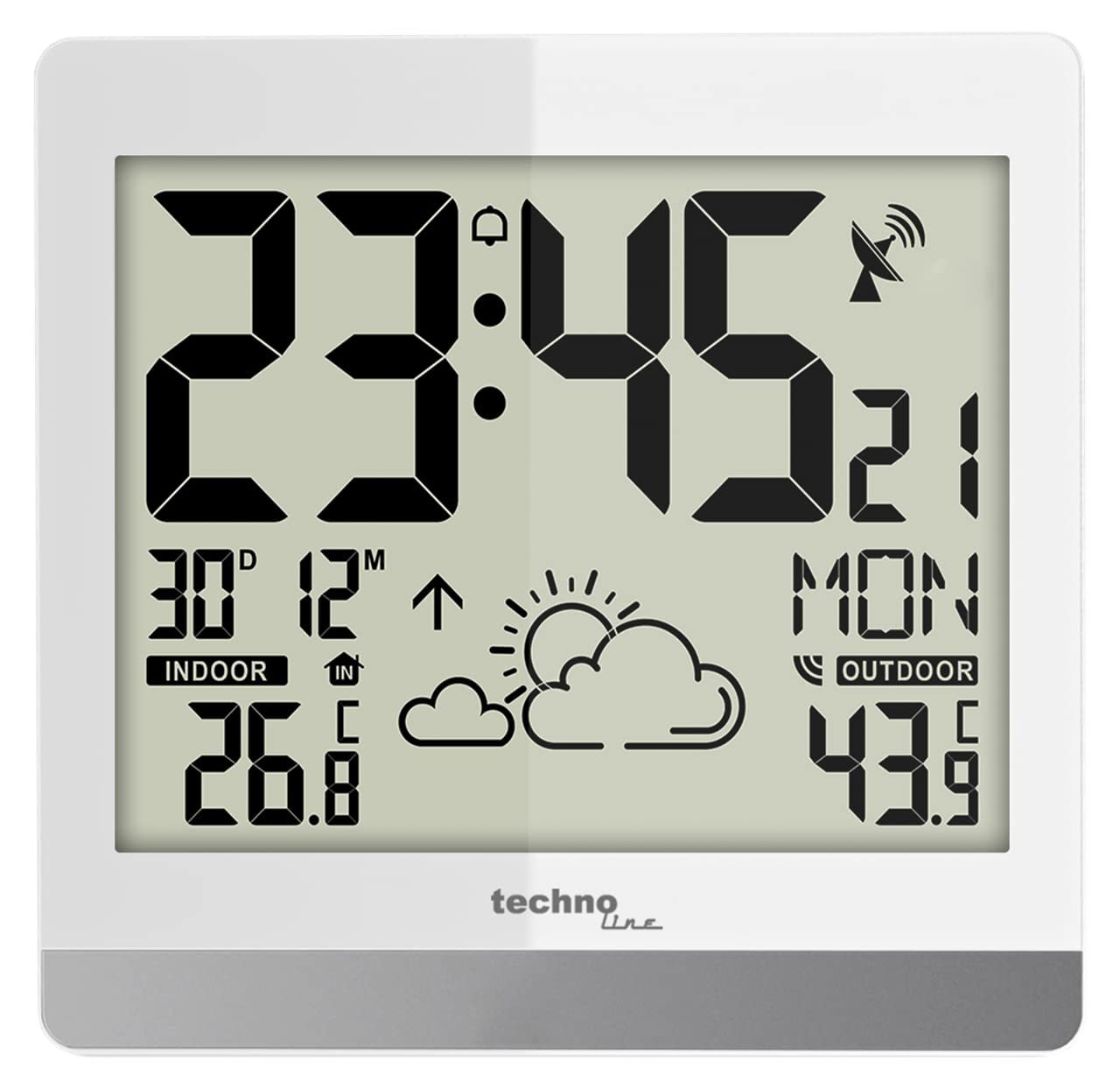 Technoline WS8119 - Orologio da parete digitale senza fili, con display della temperatura e previsioni meteo