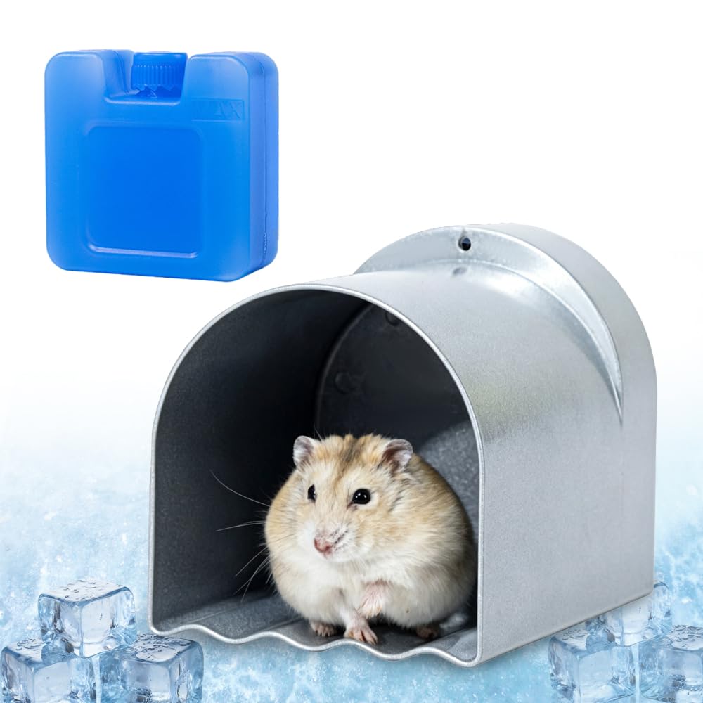 Hamster Kühlhaus, Aluminium Sommer Hamster Kühlhöhle, rutschfeste Nagetiere Tunnel mit EIS-Pad für Goldhamster, Rennmäuse und Zuckergleiter