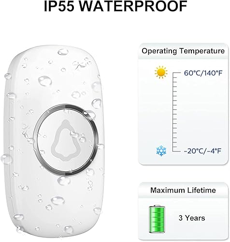 Miniatura 6 de Timbre inalámbrico, timbre de puerta remoto inalámbrico de largo alcance de 1000 pies, acabado mate, timbre inalámbrico SECRUI para el hogar con 3