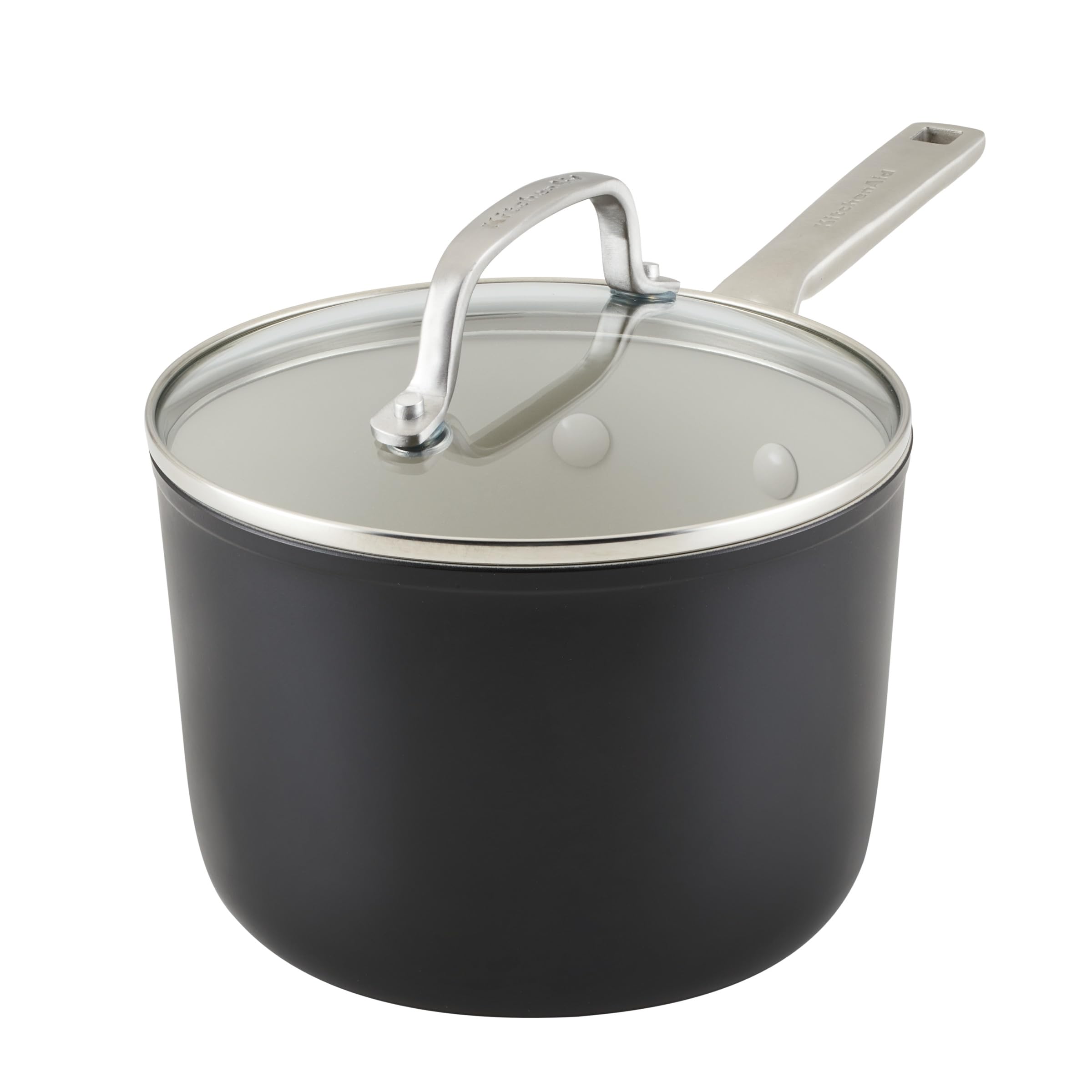 KitchenAidHard Anodized Ceramic Nonstick Cookware Sauce Pan with Lid, 3 Quart - Matte Black