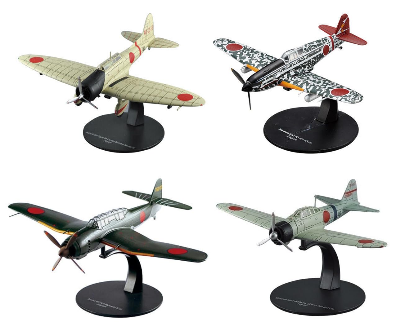 Set of 4 Japanese WW2 fighter planes 1/72 compatible with Mitsubishi + Aichi + Kawasaki - G08+10+14+19- NG29