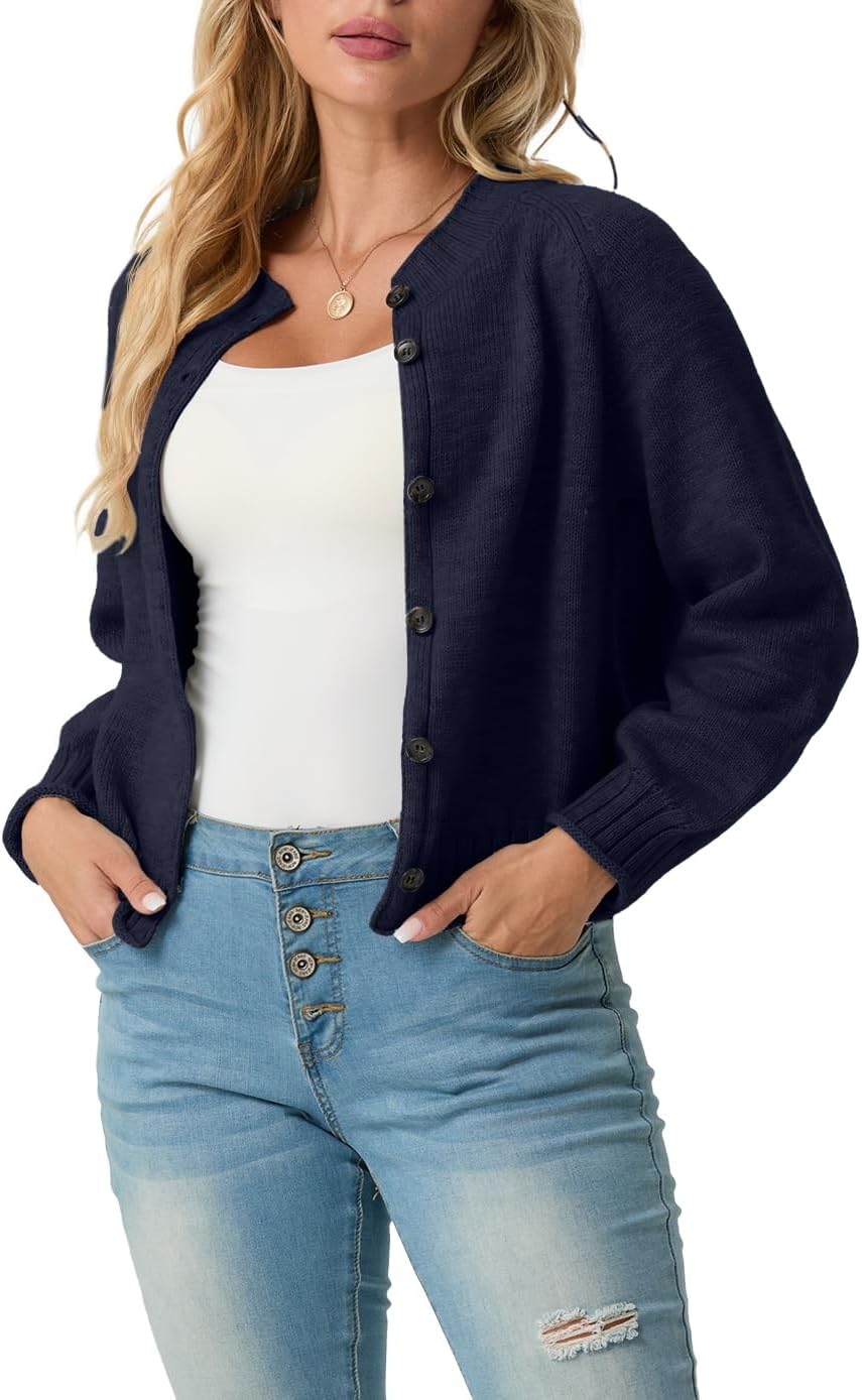 GRECERELLE Womens Cardigan Sweater Open Front Long Sleeve Crew Neck Button Down Knit Casual Jacket, S-2XL - Image 2